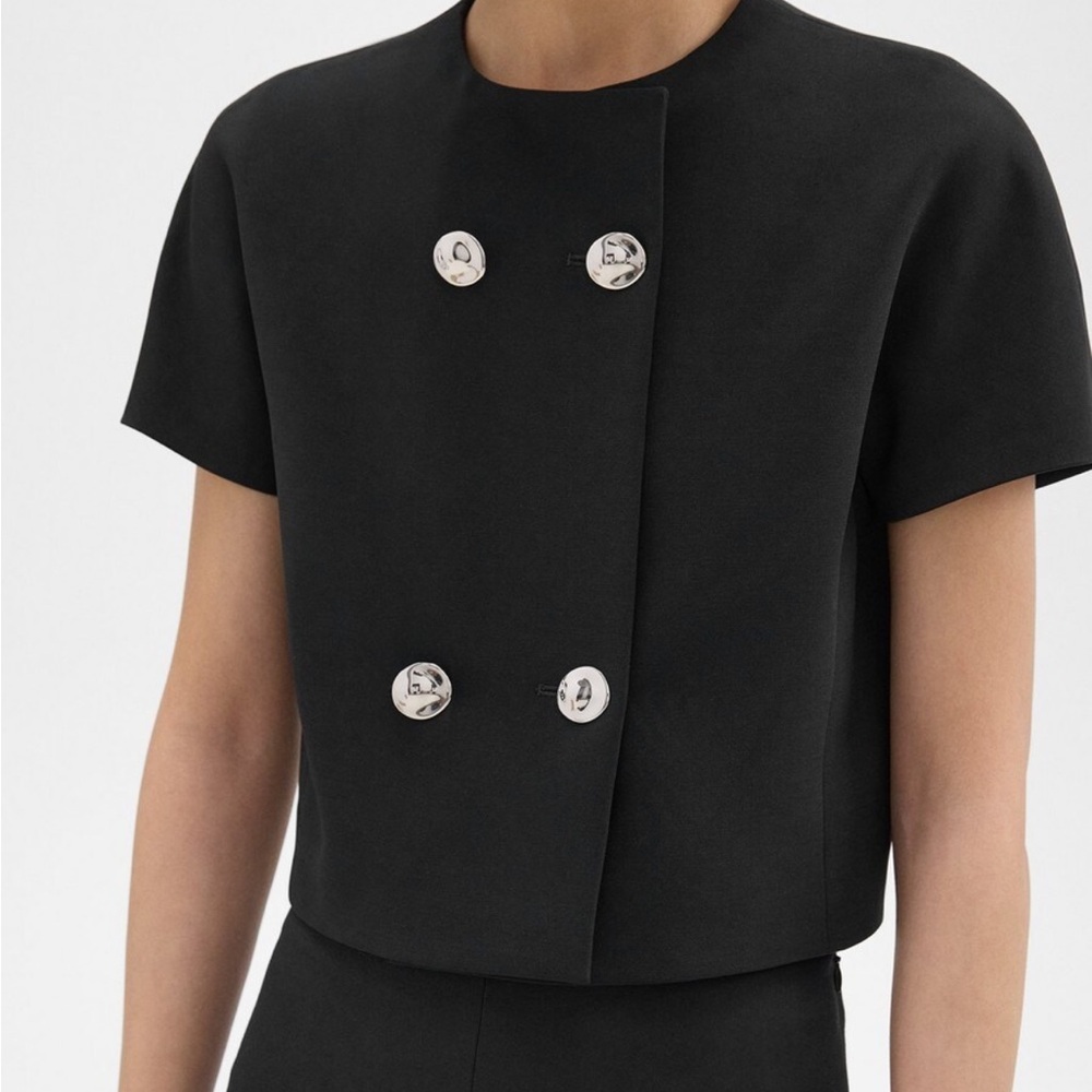 Theory Double-Breasted Crop Top in Crepe